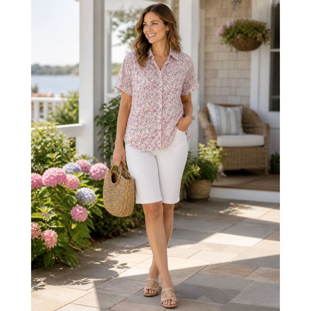 St. John’s Bay Pink Floral Button Down Shirt, Cottagecore, Coastal